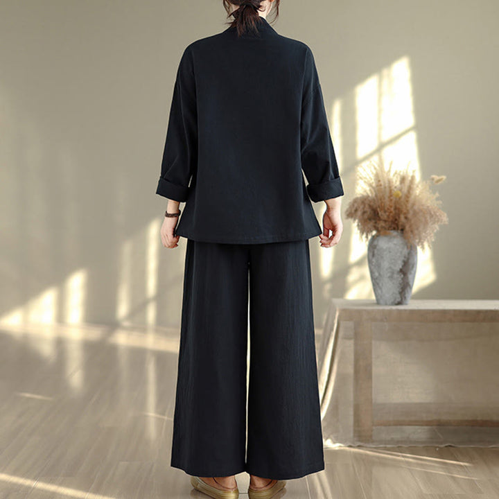 Buddha Stones ​​2-teiliges Zen-Meditations-Set für Damen: Langarmshirt mit V-Ausschnitt und Hose mit weitem Bein - image 14