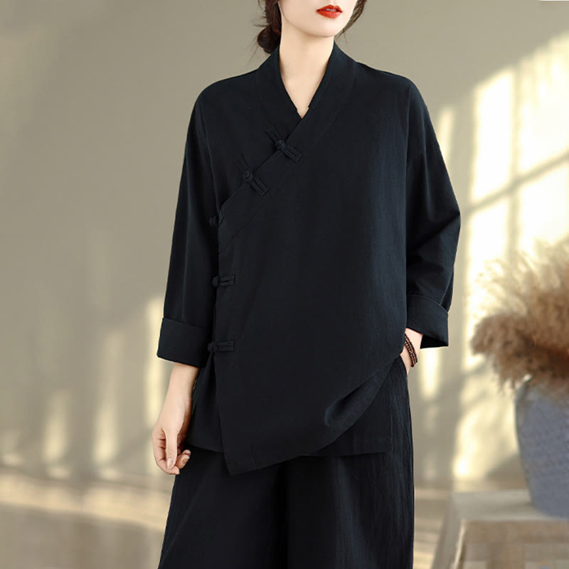 Buddha Stones ​​2-teiliges Zen-Meditations-Set für Damen: Langarmshirt mit V-Ausschnitt und Hose mit weitem Bein - image 18