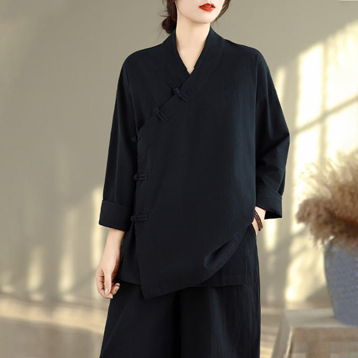 Buddha Stones ​​2-teiliges Zen-Meditations-Set für Damen: Langarmshirt mit V-Ausschnitt und Hose mit weitem Bein - image 18