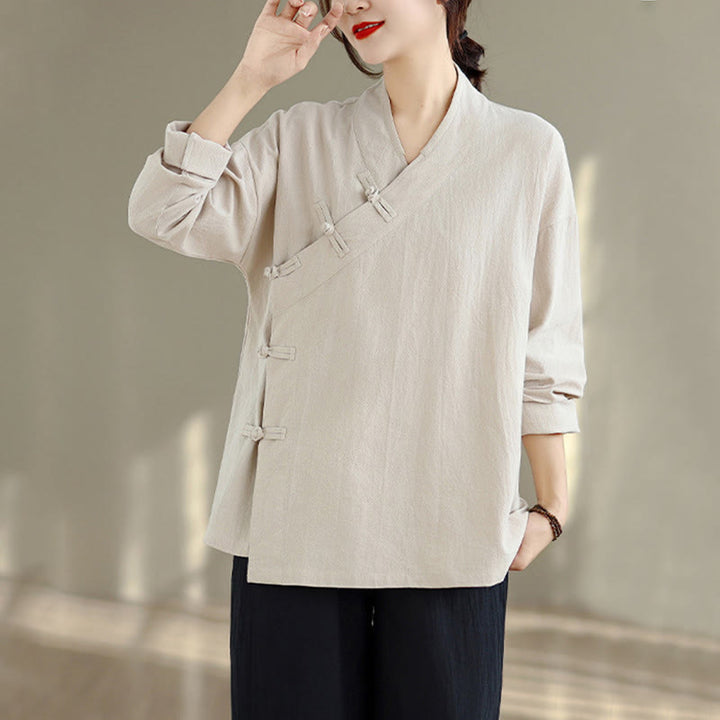 Buddha Stones ​​2-teiliges Zen-Meditations-Set für Damen: Langarmshirt mit V-Ausschnitt und Hose mit weitem Bein - image 5