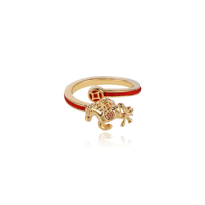 Buddha Stones, Kupferrote Schnur, Kupfermünzen, Jahr des Pferdes, Öffnungs-Balance-Ring - image 7