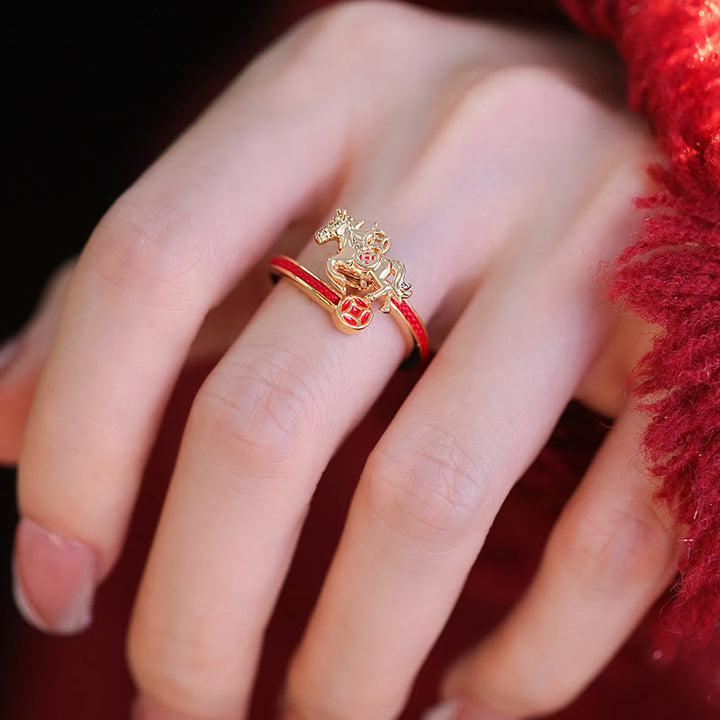 Buddha Stones, Kupferrote Schnur, Kupfermünzen, Jahr des Pferdes, Öffnungs-Balance-Ring - image 4