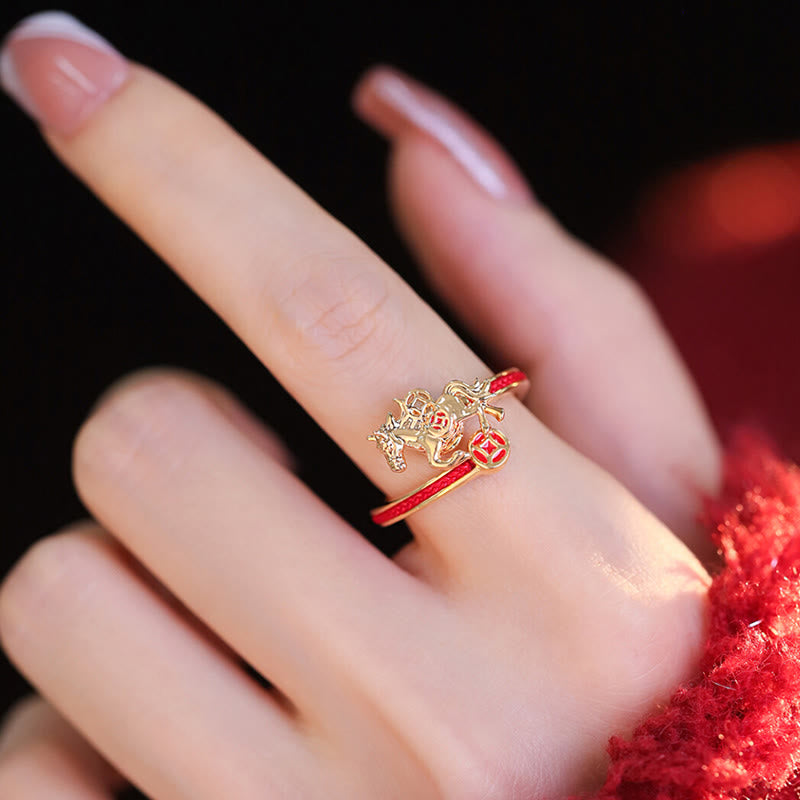 Buddha Stones, Kupferrote Schnur, Kupfermünzen, Jahr des Pferdes, Öffnungs-Balance-Ring - image 3