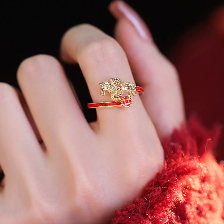 Buddha Stones, Kupferrote Schnur, Kupfermünzen, Jahr des Pferdes, Öffnungs-Balance-Ring - image 2