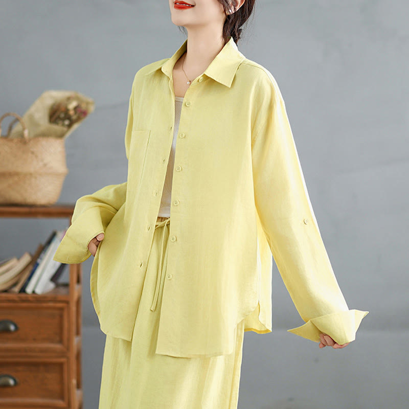 Buddha Stones 2-teiliges Set aus einfarbigem Langarmhemd mit Knöpfen und 7-8 Zoll langem Rock aus Baumwolle mit Taschen  - image 19