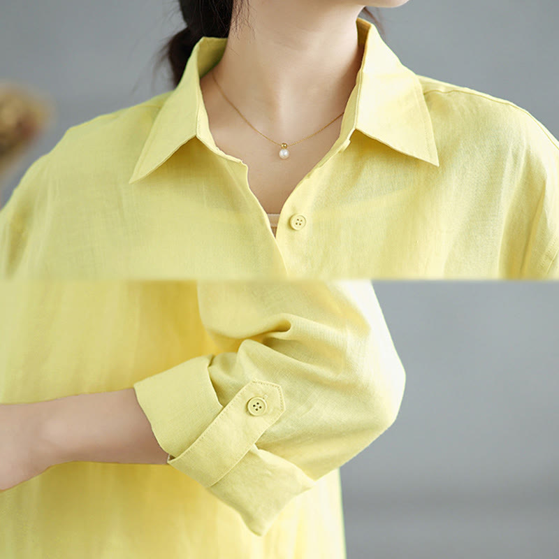 Buddha Stones 2-teiliges Set aus einfarbigem Langarmhemd mit Knöpfen und 7-8 Zoll langem Rock aus Baumwolle mit Taschen  - image 23