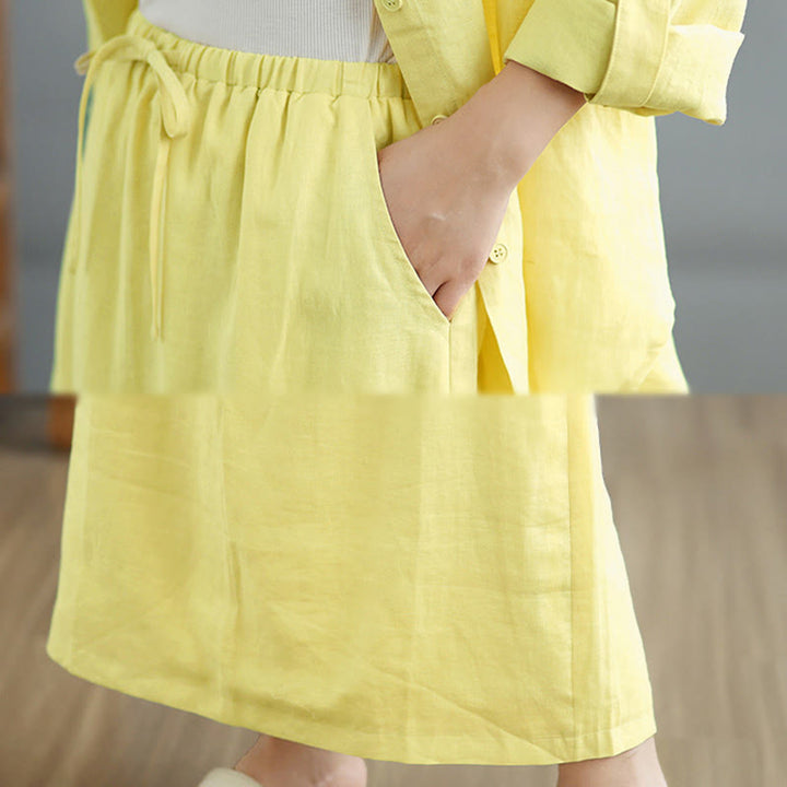 Buddha Stones 2-teiliges Set aus einfarbigem Langarmhemd mit Knöpfen und 7-8 Zoll langem Rock aus Baumwolle mit Taschen  - image 25