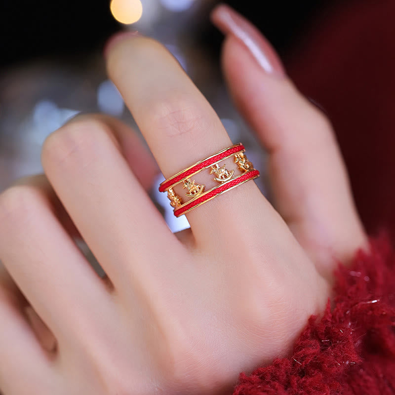 Buddha Stones ​​Goldenes Jahr des Pferdes Glückssegen Kupfer Öffnungsring - image 3