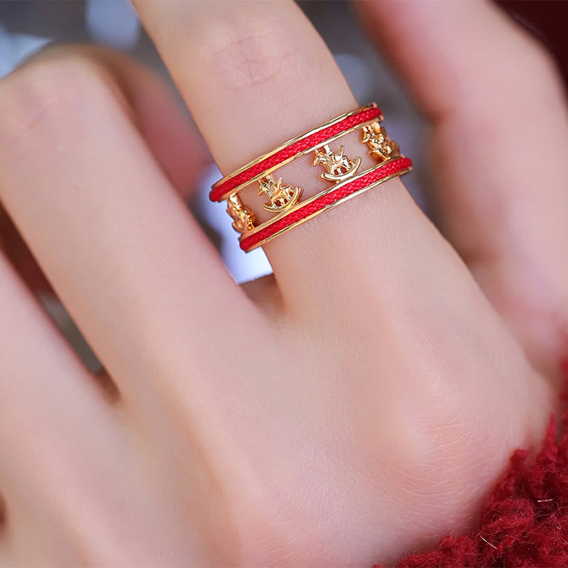 Buddha Stones ​​Goldenes Jahr des Pferdes Glückssegen Kupfer Öffnungsring - image 8