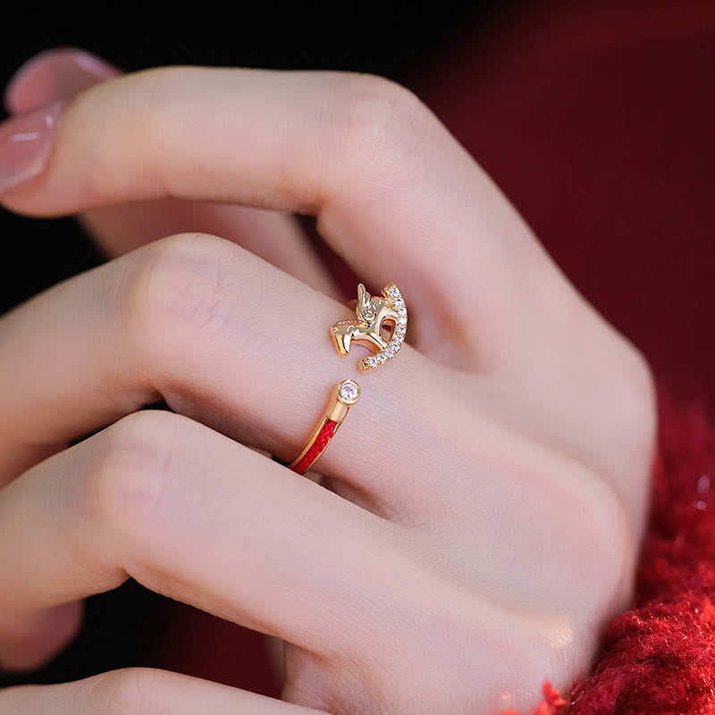 Buddha Stones, Öffnung, Kupfer, Gold, Jahr des Pferdes, Glücksring mit roter Schnur - image 10