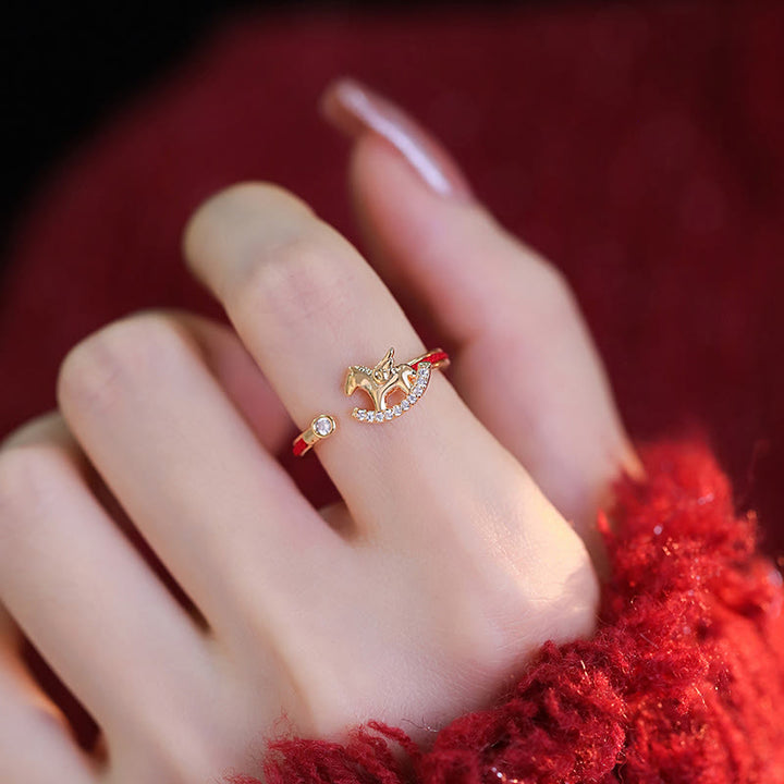 Buddha Stones, Öffnung, Kupfer, Gold, Jahr des Pferdes, Glücksring mit roter Schnur - image 3