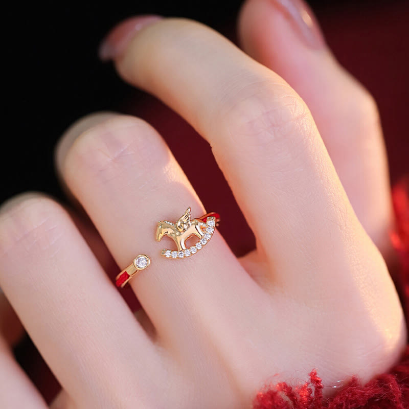 Buddha Stones, Öffnung, Kupfer, Gold, Jahr des Pferdes, Glücksring mit roter Schnur - image 4