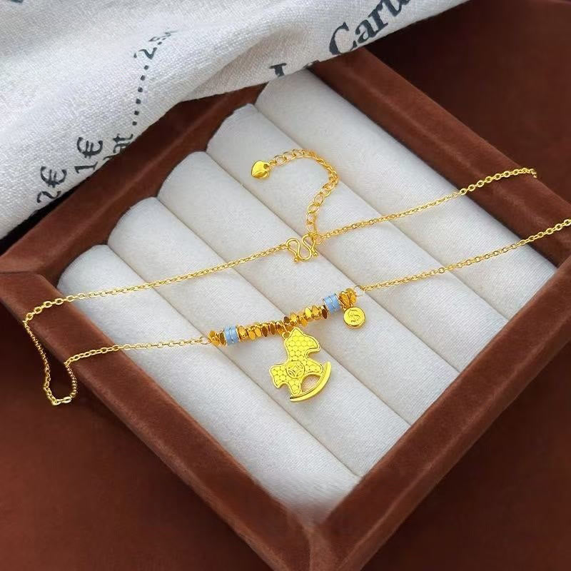 Buddha Stones ​​Goldenes Jahr des Pferdes Kupfer Waage Glückskette Anhänger - image 1