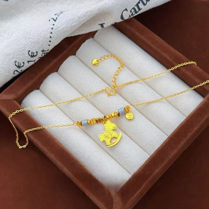 Buddha Stones ​​Goldenes Jahr des Pferdes Kupfer Waage Glückskette Anhänger - image 1