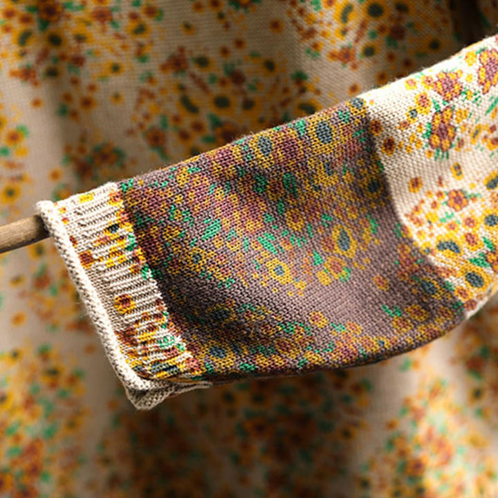 Buddha Stones Damen-Strickpullover aus Baumwolle mit Blumenmuster, geripptem Saum, langen Ärmeln und Stehkragen - image 8