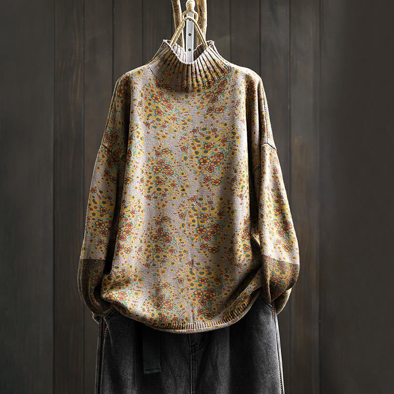 Buddha Stones Damen-Strickpullover aus Baumwolle mit Blumenmuster, geripptem Saum, langen Ärmeln und Stehkragen - Bräunen - US4-6, UK/AU8-10, EU36-38 (F) - image 16