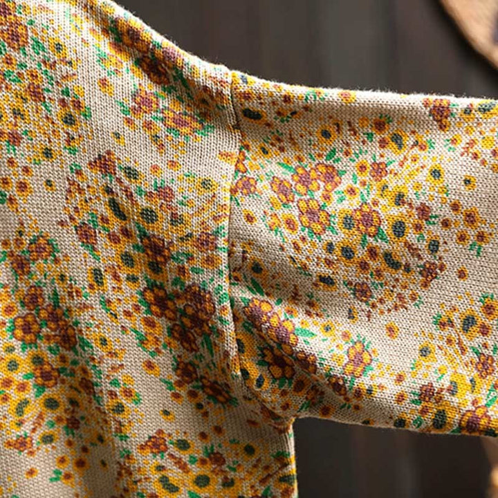 Buddha Stones Damen-Strickpullover aus Baumwolle mit Blumenmuster, geripptem Saum, langen Ärmeln und Stehkragen - image 6