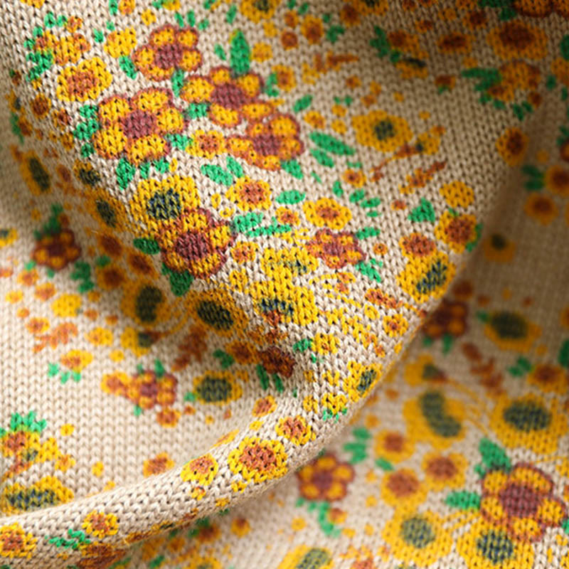 Buddha Stones Damen-Strickpullover aus Baumwolle mit Blumenmuster, geripptem Saum, langen Ärmeln und Stehkragen - image 7