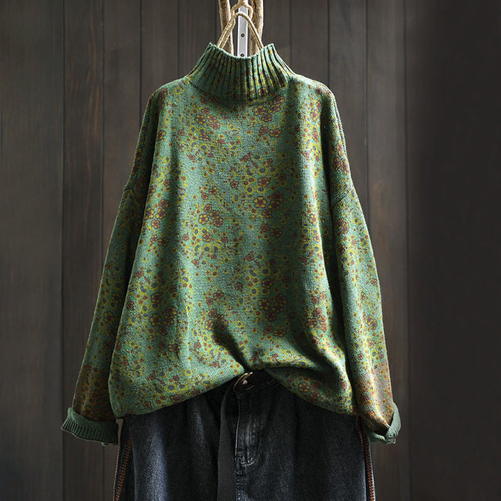 Buddha Stones Damen-Strickpullover aus Baumwolle mit Blumenmuster, geripptem Saum, langen Ärmeln und Stehkragen - SeaGreen - US4-6, UK/AU8-10, EU36-38 (F) - image 12