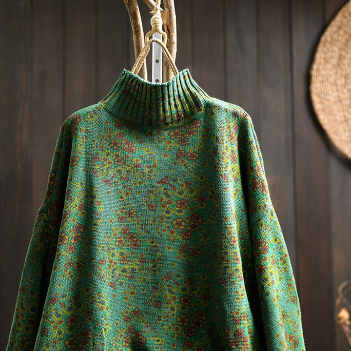 Buddha Stones Damen-Strickpullover aus Baumwolle mit Blumenmuster, geripptem Saum, langen Ärmeln und Stehkragen - image 13