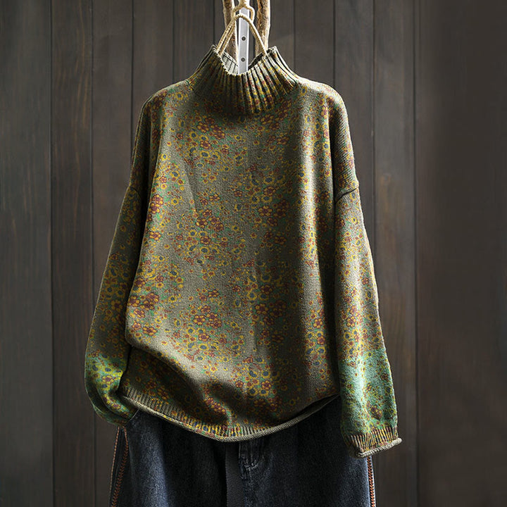 Buddha Stones Damen-Strickpullover aus Baumwolle mit Blumenmuster, geripptem Saum, langen Ärmeln und Stehkragen - Olive - US4-6, UK/AU8-10, EU36-38 (F) - image 20