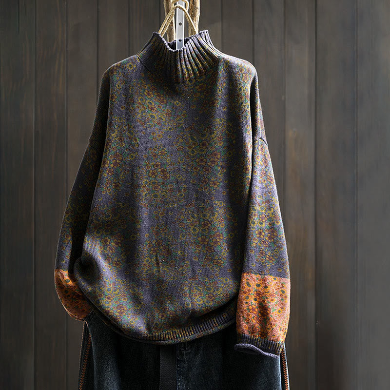 Buddha Stones Damen-Strickpullover aus Baumwolle mit Blumenmuster, geripptem Saum, langen Ärmeln und Stehkragen - Indigo - US4-6, UK/AU8-10, EU36-38 (F) - image 18