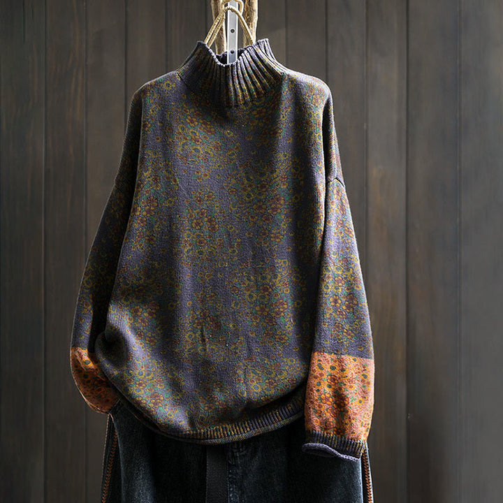 Buddha Stones Damen-Strickpullover aus Baumwolle mit Blumenmuster, geripptem Saum, langen Ärmeln und Stehkragen - Indigo - US4-6, UK/AU8-10, EU36-38 (F) - image 18