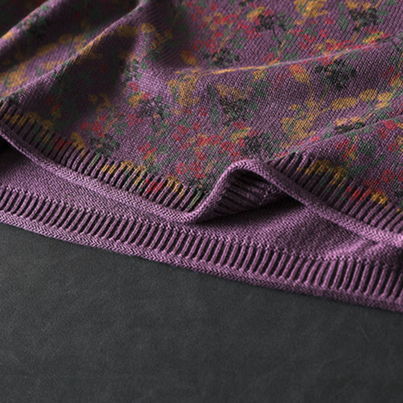 Strickpullover aus Baumwolle mit Buddha Stones und Pflanzenmuster, langen Ärmeln und Stehkragen, Damenpullover aus Baumwolle - image 14