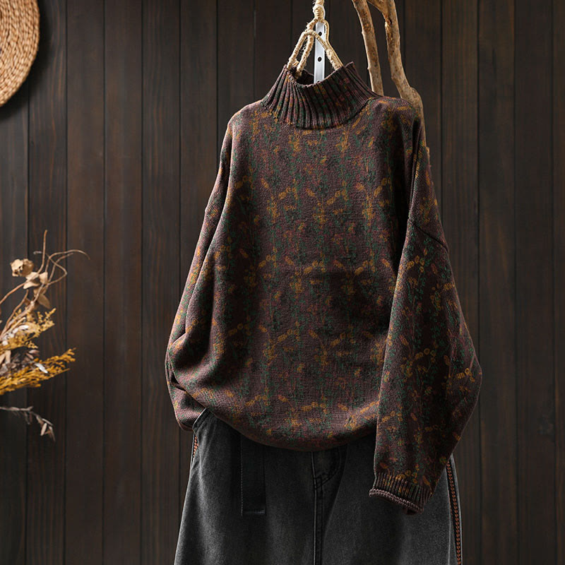 Strickpullover aus Baumwolle mit Buddha Stones und Pflanzenmuster, langen Ärmeln und Stehkragen, Damenpullover aus Baumwolle - Sattelbraun - US4-6, UK/AU8-10, EU36-38 (F) - image 22