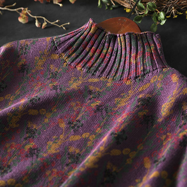 Strickpullover aus Baumwolle mit Buddha Stones und Pflanzenmuster, langen Ärmeln und Stehkragen, Damenpullover aus Baumwolle - image 10