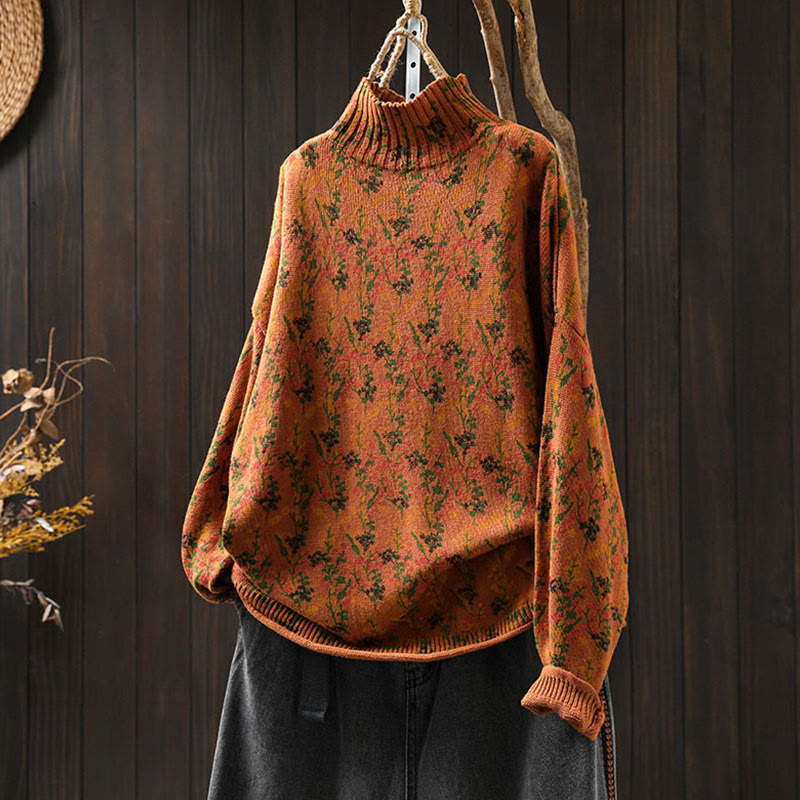 Strickpullover aus Baumwolle mit Buddha Stones und Pflanzenmuster, langen Ärmeln und Stehkragen, Damenpullover aus Baumwolle - Dunkelorange - US4-6, UK/AU8-10, EU36-38 (F) - image 2