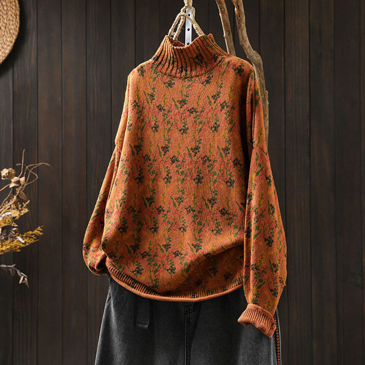 Strickpullover aus Baumwolle mit Buddha Stones und Pflanzenmuster, langen Ärmeln und Stehkragen, Damenpullover aus Baumwolle - Dunkelorange - US4-6, UK/AU8-10, EU36-38 (F) - image 2