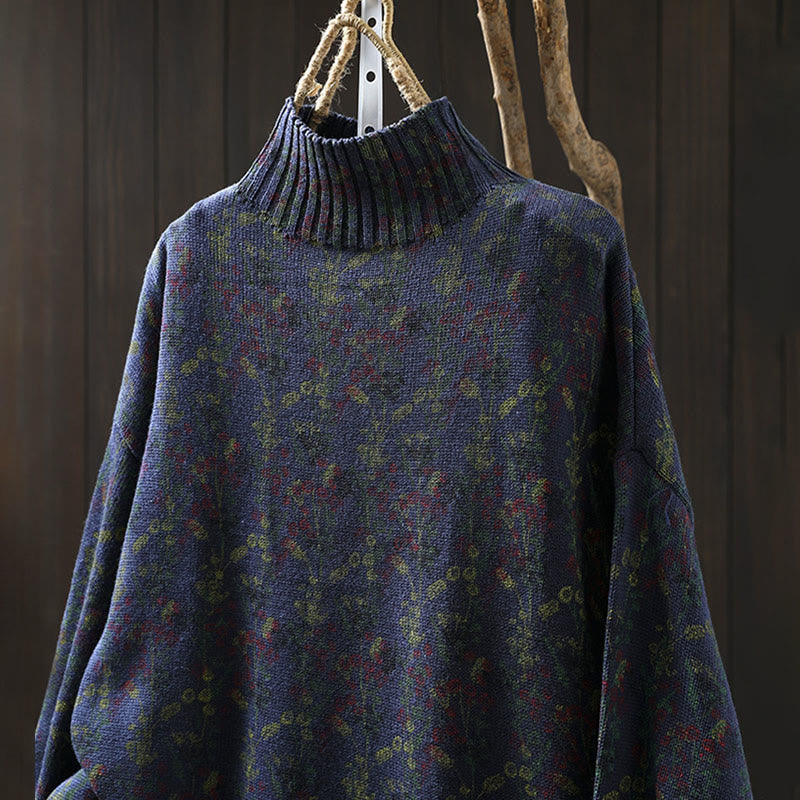 Strickpullover aus Baumwolle mit Buddha Stones und Pflanzenmuster, langen Ärmeln und Stehkragen, Damenpullover aus Baumwolle - image 19