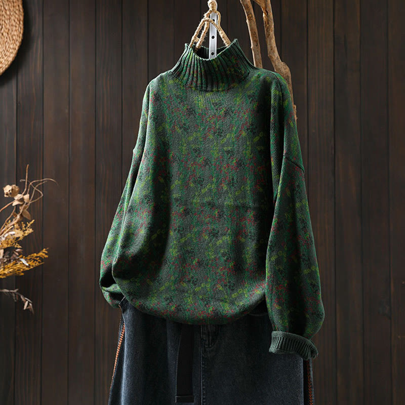 Strickpullover aus Baumwolle mit Buddha Stones und Pflanzenmuster, langen Ärmeln und Stehkragen, Damenpullover aus Baumwolle - Dunkelgrün - US4-6, UK/AU8-10, EU36-38 (F) - image 4