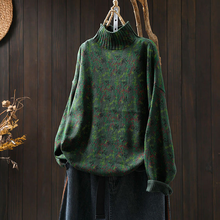 Strickpullover aus Baumwolle mit Buddha Stones und Pflanzenmuster, langen Ärmeln und Stehkragen, Damenpullover aus Baumwolle - Dunkelgrün - US4-6, UK/AU8-10, EU36-38 (F) - image 4