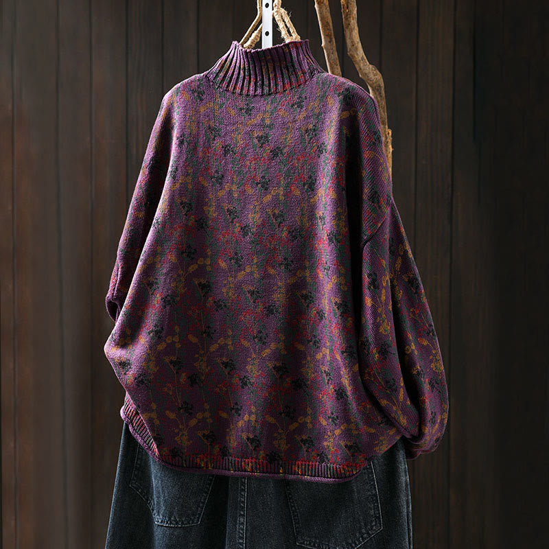 Strickpullover aus Baumwolle mit Buddha Stones und Pflanzenmuster, langen Ärmeln und Stehkragen, Damenpullover aus Baumwolle - image 7