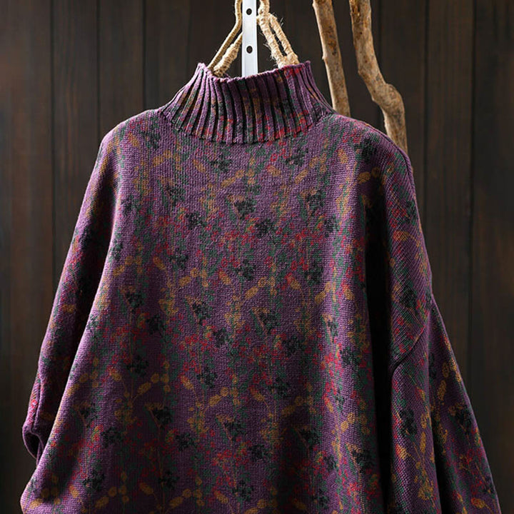Strickpullover aus Baumwolle mit Buddha Stones und Pflanzenmuster, langen Ärmeln und Stehkragen, Damenpullover aus Baumwolle - image 9