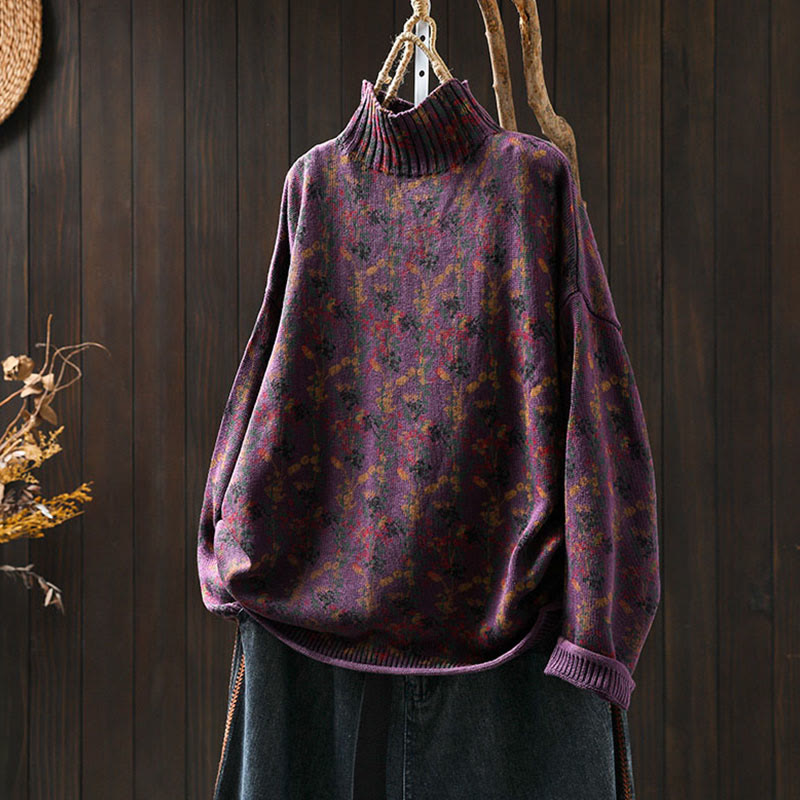 Strickpullover aus Baumwolle mit Buddha Stones und Pflanzenmuster, langen Ärmeln und Stehkragen, Damenpullover aus Baumwolle - Dunkelmagenta - US4-6, UK/AU8-10, EU36-38 (F) - image 6