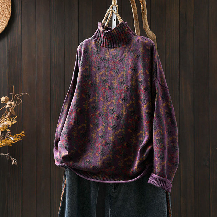 Strickpullover aus Baumwolle mit Buddha Stones und Pflanzenmuster, langen Ärmeln und Stehkragen, Damenpullover aus Baumwolle - Dunkelmagenta - US4-6, UK/AU8-10, EU36-38 (F) - image 6