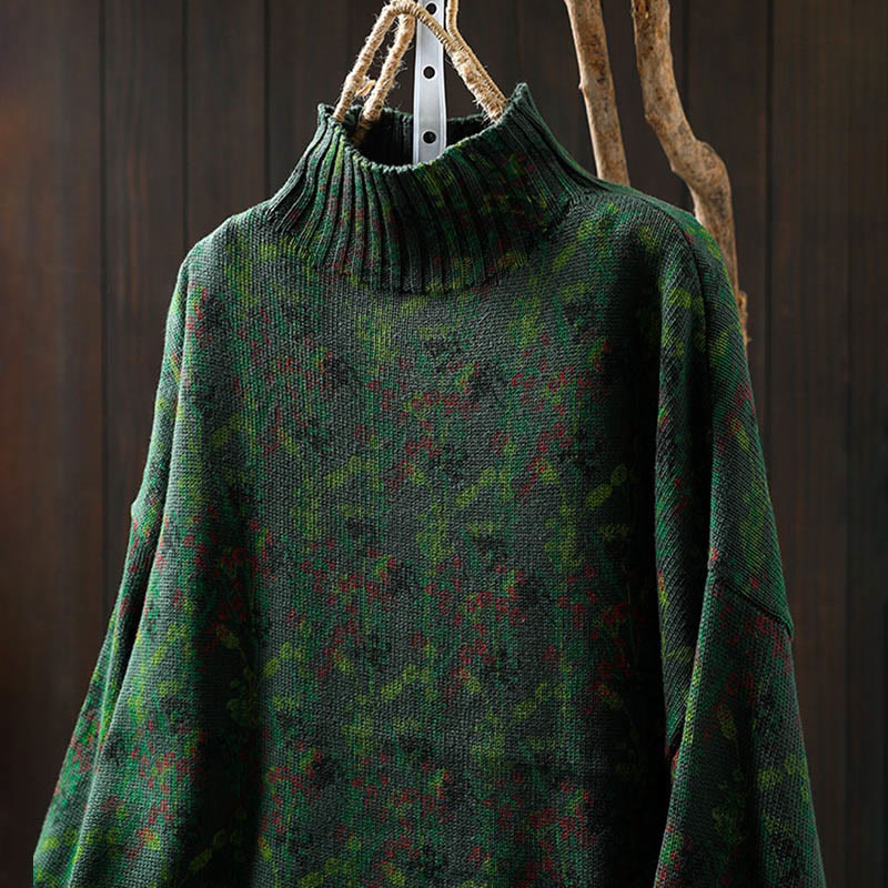 Strickpullover aus Baumwolle mit Buddha Stones und Pflanzenmuster, langen Ärmeln und Stehkragen, Damenpullover aus Baumwolle - image 5
