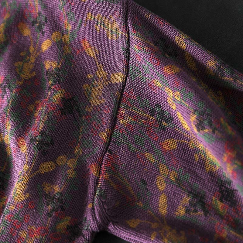 Strickpullover aus Baumwolle mit Buddha Stones und Pflanzenmuster, langen Ärmeln und Stehkragen, Damenpullover aus Baumwolle - image 11