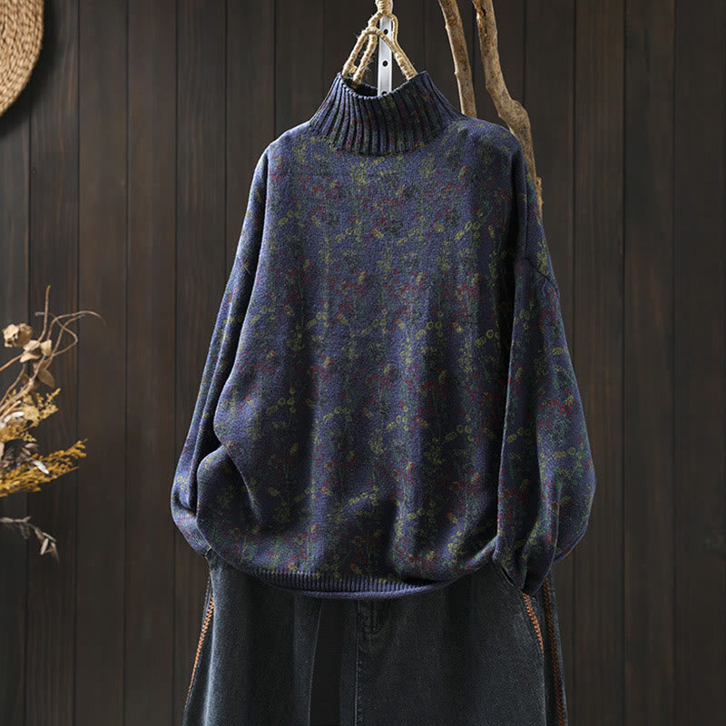 Strickpullover aus Baumwolle mit Buddha Stones und Pflanzenmuster, langen Ärmeln und Stehkragen, Damenpullover aus Baumwolle - Dunkelschieferblau - US4-6, UK/AU8-10, EU36-38 (F) - image 18