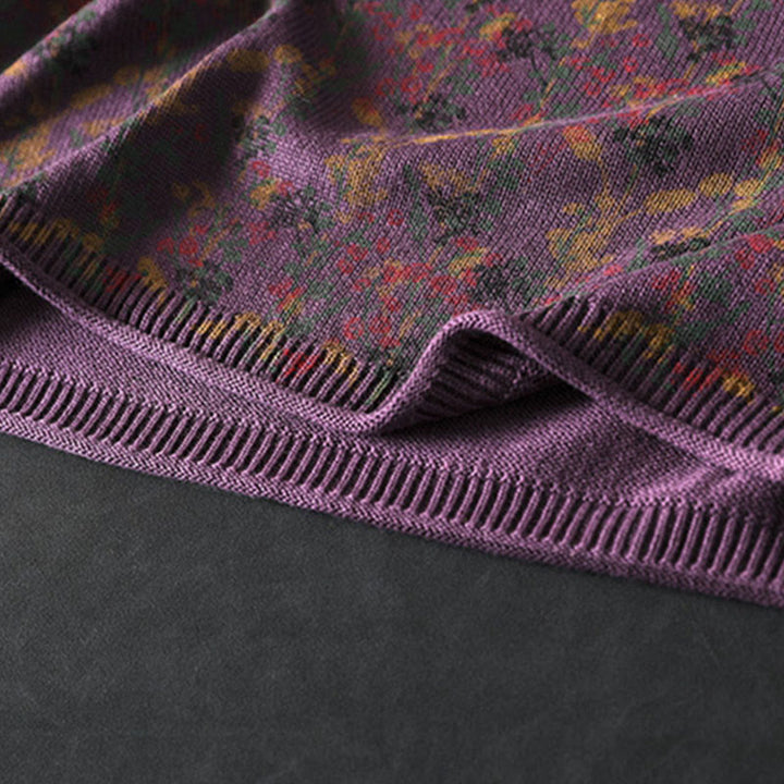 Strickpullover aus Baumwolle mit Buddha Stones und Pflanzenmuster, langen Ärmeln und Stehkragen, Damenpullover aus Baumwolle - image 14