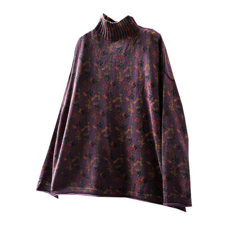 Strickpullover aus Baumwolle mit Buddha Stones und Pflanzenmuster, langen Ärmeln und Stehkragen, Damenpullover aus Baumwolle - image 17