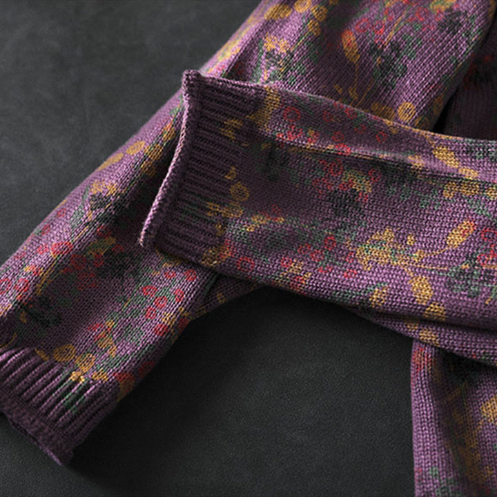 Strickpullover aus Baumwolle mit Buddha Stones und Pflanzenmuster, langen Ärmeln und Stehkragen, Damenpullover aus Baumwolle - image 13