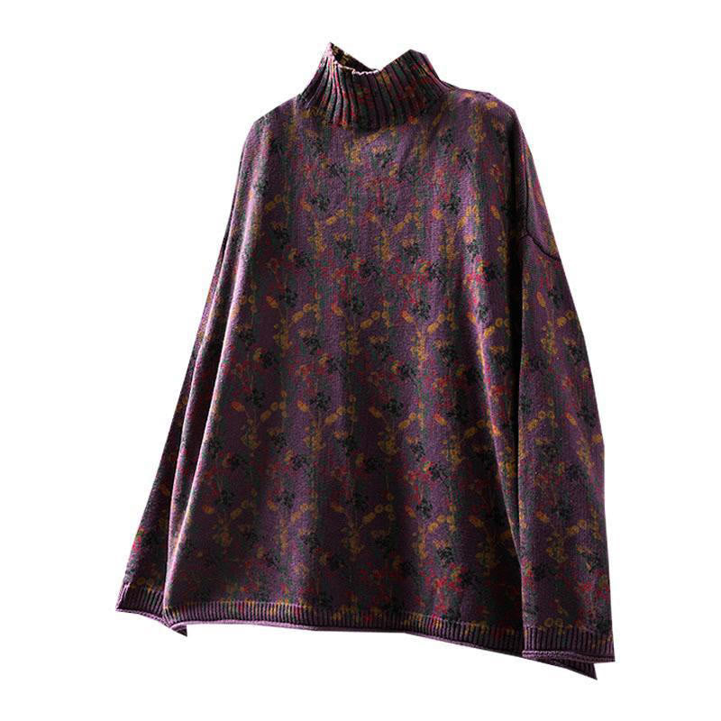 Strickpullover aus Baumwolle mit Buddha Stones und Pflanzenmuster, langen Ärmeln und Stehkragen, Damenpullover aus Baumwolle - image 17