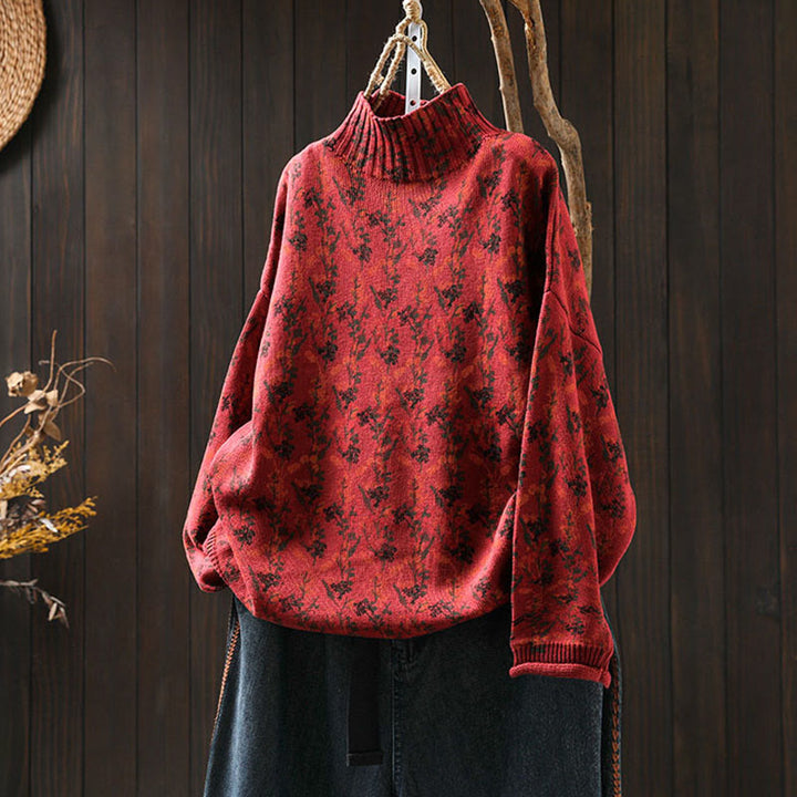 Strickpullover aus Baumwolle mit Buddha Stones und Pflanzenmuster, langen Ärmeln und Stehkragen, Damenpullover aus Baumwolle - Rot - US4-6, UK/AU8-10, EU36-38 (F) - image 20