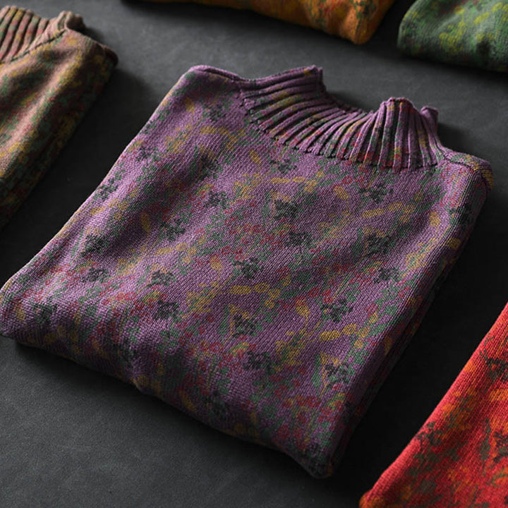 Strickpullover aus Baumwolle mit Buddha Stones und Pflanzenmuster, langen Ärmeln und Stehkragen, Damenpullover aus Baumwolle - image 16