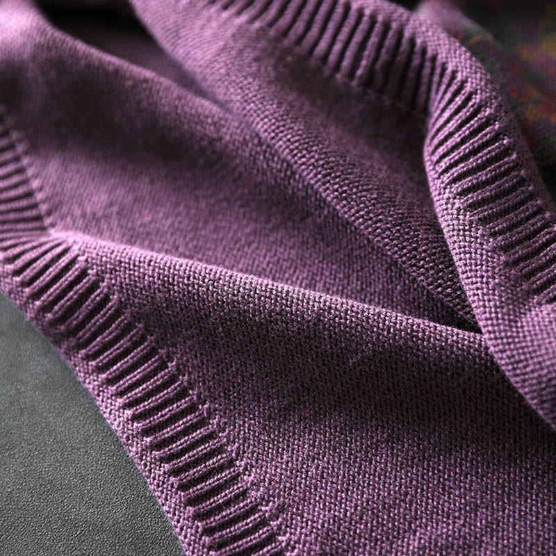 Strickpullover aus Baumwolle mit Buddha Stones und Pflanzenmuster, langen Ärmeln und Stehkragen, Damenpullover aus Baumwolle - image 15