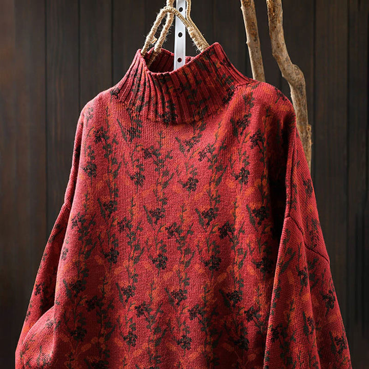 Strickpullover aus Baumwolle mit Buddha Stones und Pflanzenmuster, langen Ärmeln und Stehkragen, Damenpullover aus Baumwolle - image 21